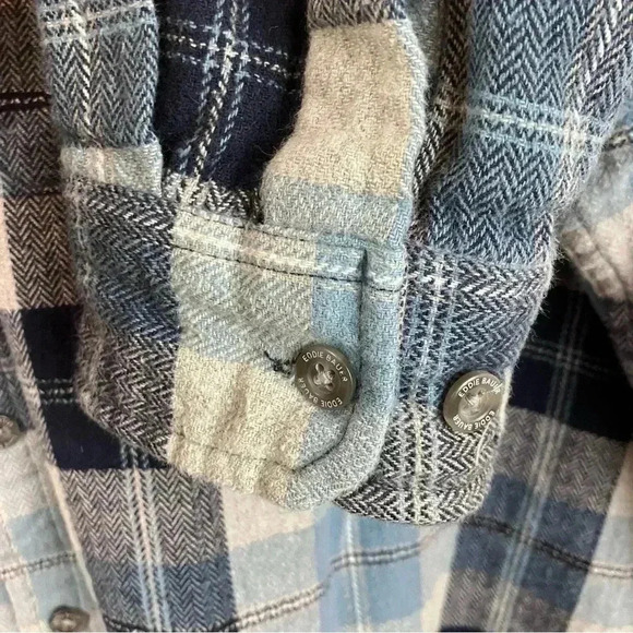 EDDIE BAUER blue heavy cotton plaid flannel button down shirt MEN'S SIZE XXL - Picture 6 of 7